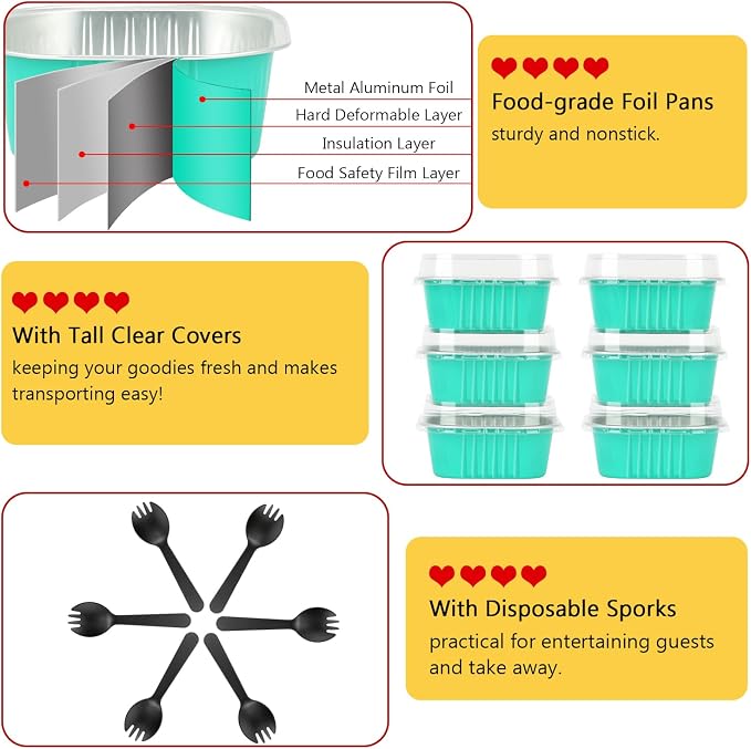 5oz/80pack Mini Cake Pans with Lids,LNYZQUS Aluminum Foil Cupcake Baking Cups Muffin Tin,Disposable Ramekins Small Cake Mini Brownie Baking Pan Cheesecake Containers -Cyan Blue
