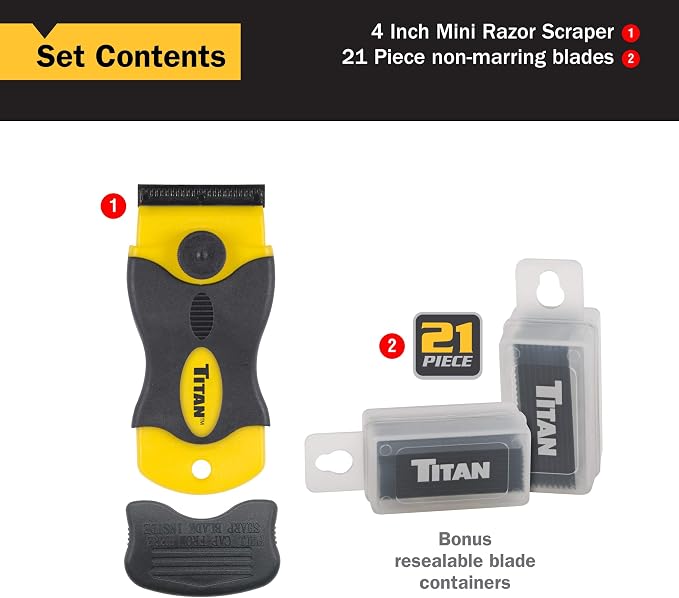 Titan Tools 17014 4-Inch Mini Razor Scraper with (20) Non-Marring Plastic Blades