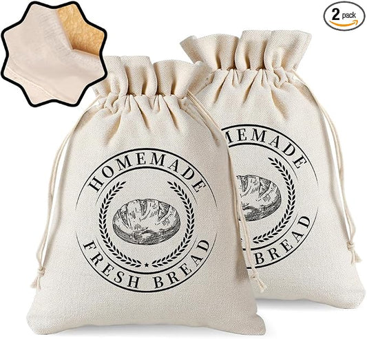 Reusable Bread Bags for Sourdough, Bannetons Reusable Cotton Drawstring Bag, Set of 2,Pretty Bags for Storing Flour and Bread