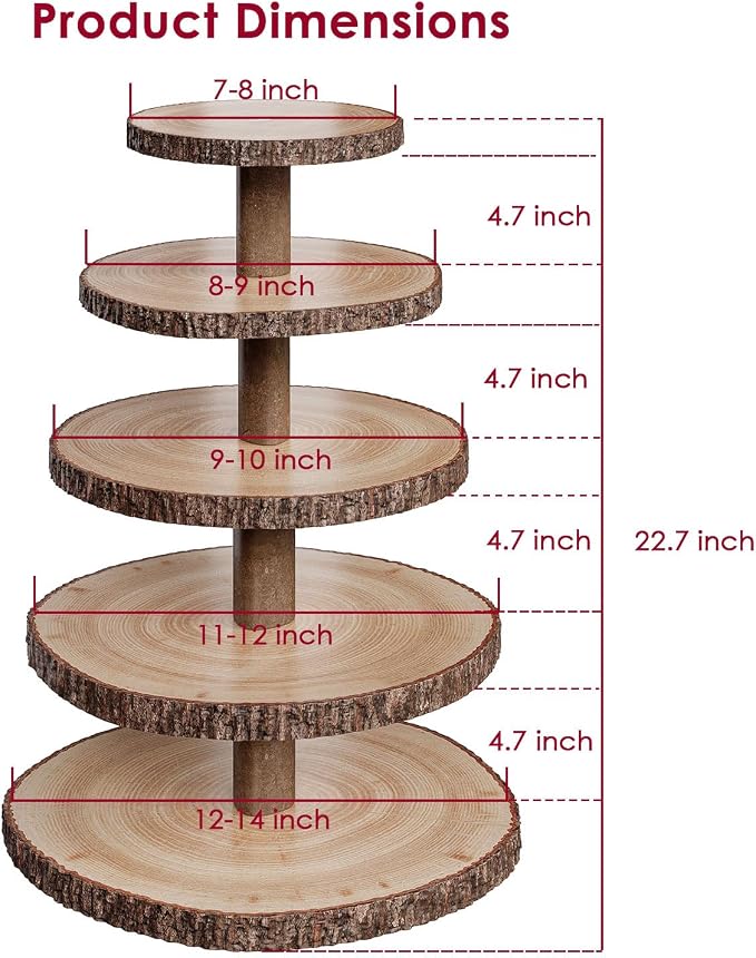SANYOUNG Wood Cupcake Stand, 5 Tier Wooden Cupcake Tower, Large Rustic Cake Display Holder Stand for Woodland Baby Shower, Wedding, Birthday, Tea Party, Farmhouse Dessert Table Decorations