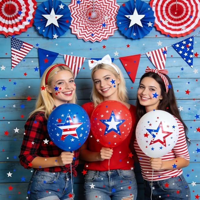 4th of July Confetti, Red White Blue Star Confetti, 60g Metallic Glitter Foil Sequins Patriotic Table Scatter Independence Day Star Sprinkles for Fourth of July Memorial Day American Party Supplies
