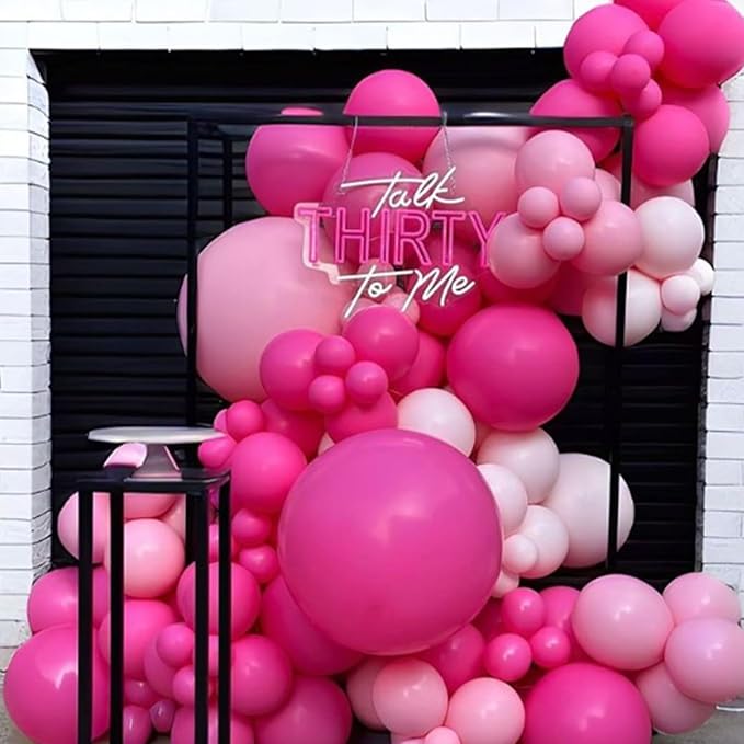 120pcs Hot Pink Balloon Arch Kit, 18 12 10 5 inch Hot Pink Latex Balloons Different Sizes Balloon Garland for Engagement Bridal Bachelorette Tropical Birthday Party Decorations