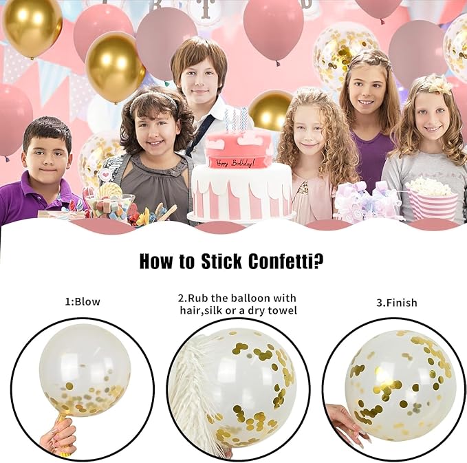 Dusty Blush Pink and Gold Balloon Arch Kit, Cream Rose Pink Balloon Garland Kit with Metallic Champagne Gold and Confetti Balloons, Beige Boho White Balloons for Wedding Bridal Birthday Decorations