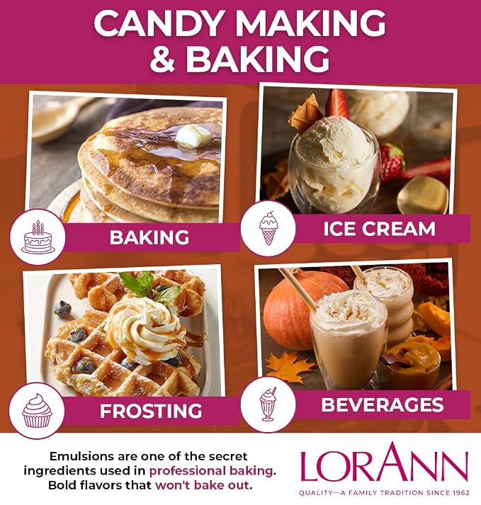 LorAnn Oils Maple Bakery Emulsion: True Essence, Ideal for Boosting Fruit Tones in Cakes, Cookies & Desserts, Gluten-Free, Keto-Friendly, Extract Substitute Essential for Your Kitchen, 4 Oz