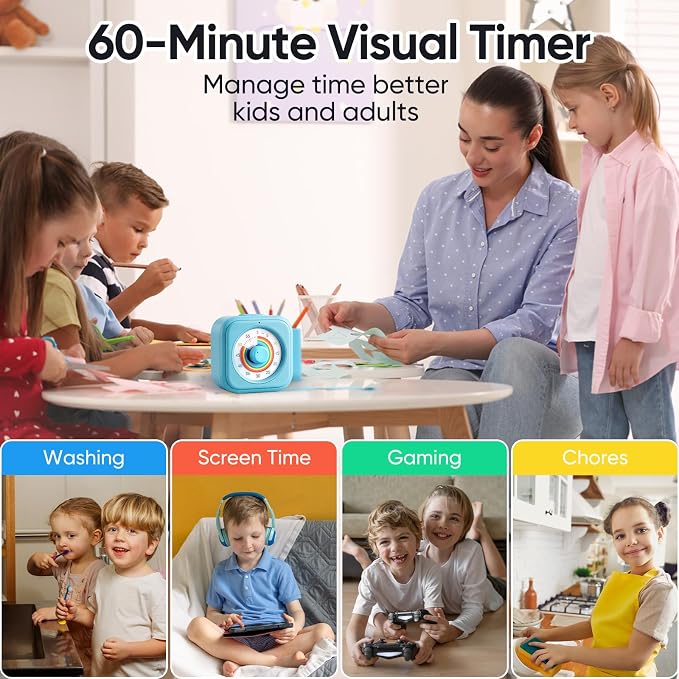 Rainbow Visual Timer for Kids, 60 Minute Silent Countdown Clock with Color Disk, Time Management Tool for ADHD, Classroom, Kitchen, Office, Study, Pomodoro