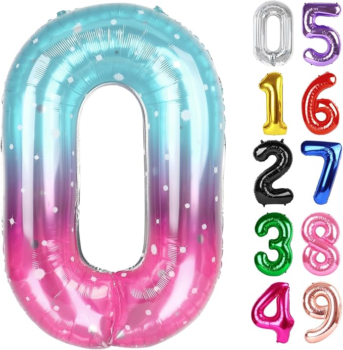 Starry Sky Number 0 Balloon 40 Inch, 0 Balloon Number for 10th 20th 30th 40th 50th 60th Birthday Decorations, Starry Sky Party Supplies