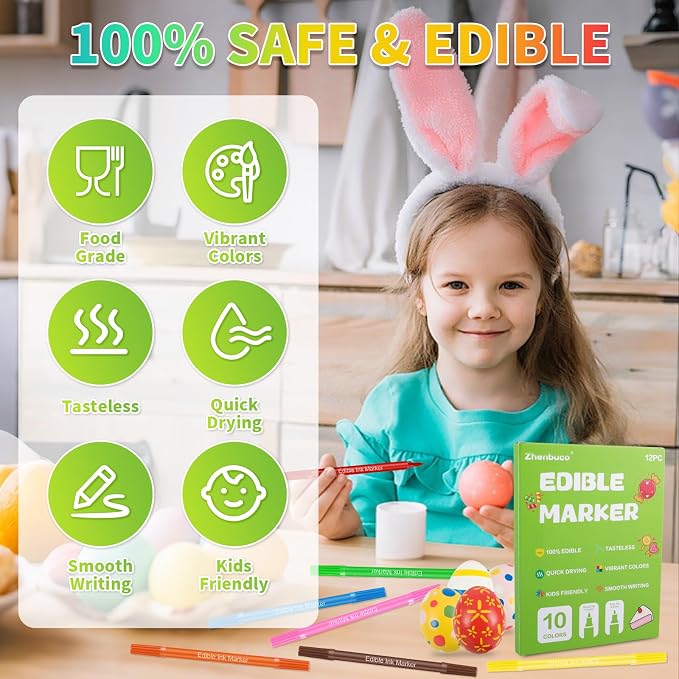 12PCS Food Coloring Pens - Double Sided Edible Markers with Fine & Thick Tips | Ideal for Fondant, Cakes, Cookies, Frosting, Easter Eggs & Macaron Decorating | Food Grade Gourmet Writer Pens