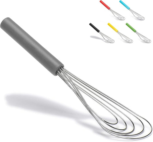 Flat Whisk Silicone Handle Non Slip 10" - 5 Wires Whisk with 10 Heads for Kitchen Cooking by Jell-Cell (Grey)