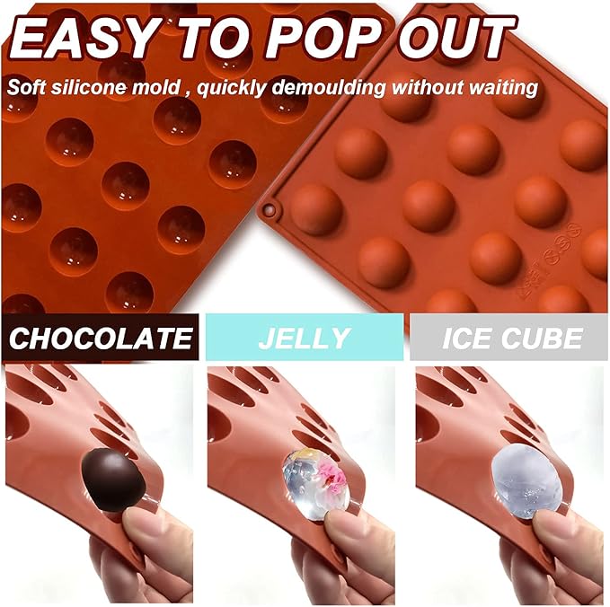 Lerykin Mini 24-Cavity Semi Sphere Silicone Molds Non-Stick, 2 Packs Half Sphere Silicone Baking Molds for Making Jelly, Chocolates and Cake