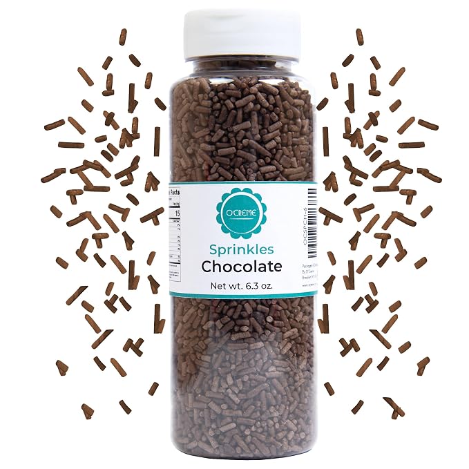 O’Creme Chocolate Sprinkles – 6.3oz for Cake Decorating – Kosher Pastel Sprinkles for Cupcakes, Cookies, Cakes, Ice Cream – Easy-Pour Jar