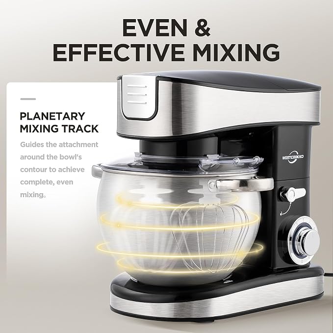 3-IN-1 Electric Stand Mixer, 6.3QT Bowl 6-Speed with Pulse Kitchen Mixer, 400W Household Food Mixers include Dough Hook, Beater and Whisk, Bread Cake Mixer for Baking and Most Home Cooks, Black