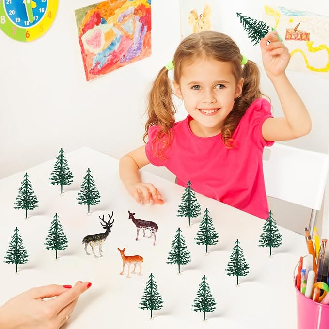 15PCS Deer Cake Topper Tree Cake Topper Christmas Cakes Decorations with Mini Tree Deer Figurine for Birthday Party Decorations Hunting Themed Decor Christmas Party Supply