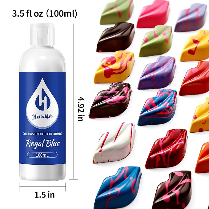 Royal Blue Oil Based Food Coloring for Chocolate – Herbeklab 100ml Professional Concentrated Oil Food Dye for Candy Melts, Chocolate, Cake Pops, Strawberries & Baking