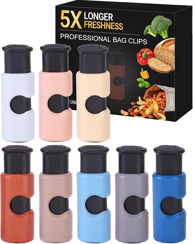 Mr. Pen- Squeeze and Lock Bread Bag Clips, 2.4 Inch, 8 Pack | Multicolor Squeeze Lock Clips, Reusable Bag Closures for Bread, Snacks, Coffee, Food Storage, Fits Thick and Thin Bags