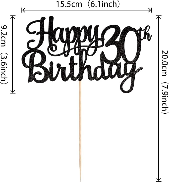 1 PCS Happy 30th Birthday Cake Topper Glitter Cheers to 30 Years Birthday Cake Pick 30 Fabulous Cake Decoration for Happy 30th Birthday Anniversary Party Decorations Supplies Black