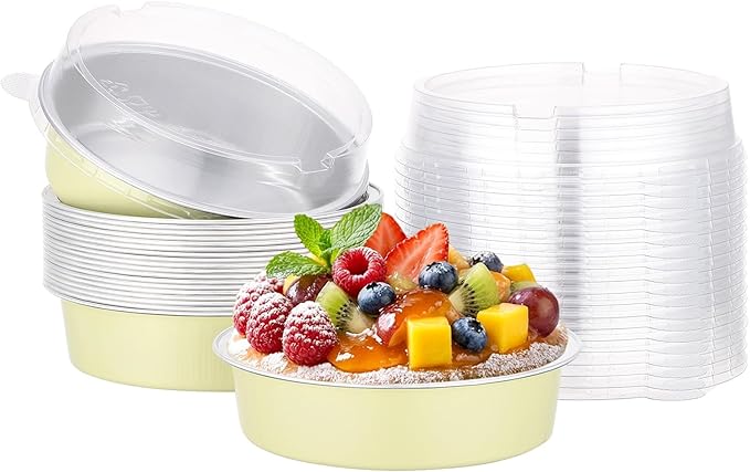 Beasea Disposable Mini Pie Tins with Lids, 20 Pack 7.3oz Aluminum Baking Foil Tins Small Round Tart Container for Individual Dessert Cupcake Muffin Cheesecake Quiche Oven Dishes - Sage Green