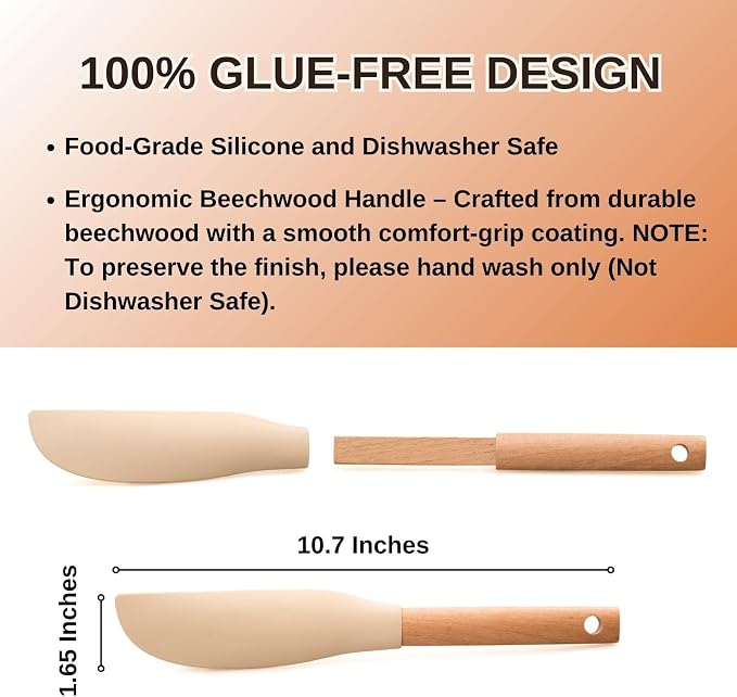 3Pcs 10.7" Silicone Jar Spatula with Natural Beechwood Handle, Removable Flexible Scraper Head for Deep Jars, Thick Non-Stick Small Spatula for Sourdough, Peanut Butter, Blenders & Baking, Cream