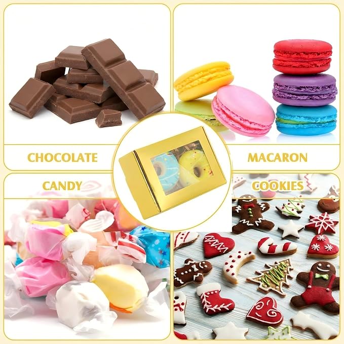Zonon 30 Pcs Soap Boxes for Homemade Packaging, Mini Kraft Boxes with Window for Bakery Candy Soap Making Gift Packaging, 3.7x2.6x1.4 Inch (Gold)