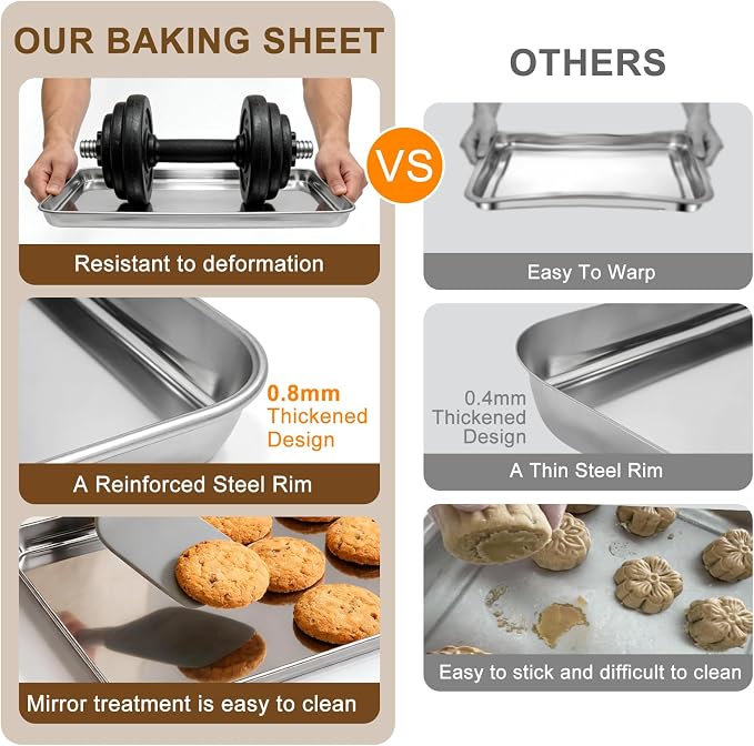 Baking Sheet Set of 4, Stainless Steel Cookie Sheets Baking Pan, 9.4/10.5/12.3/15.8 Inch, Thicker and Firmer, BPA Free Non-Stick, Resistant & Nonstick & Non Toxic & Easy Clean