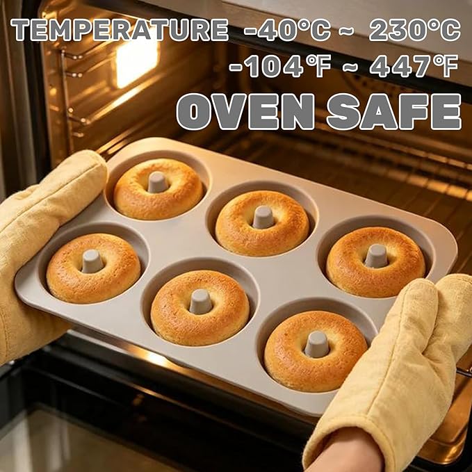 Aichoof Non-Stick Silicone Donut Pan for 6 Doughnuts, BPA-Free, 2-Pack Grey | Food Grade LFGB Silicone Bagels Baking Mold, Dishwasher Safe, Heat Resistant and Microwave Safe