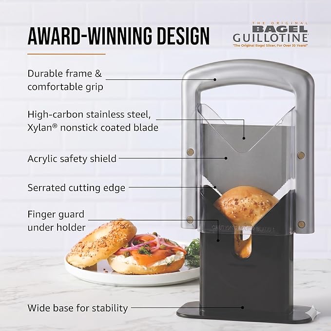 Hoan Bagel Biter Bagel Slicer and Cutter with Safety Shields - Guillotine Style Bagel Cutter Slicer for Large and Small Bagels, English Muffins, Buns, and Rolls - Compact, Dishwasher Safe