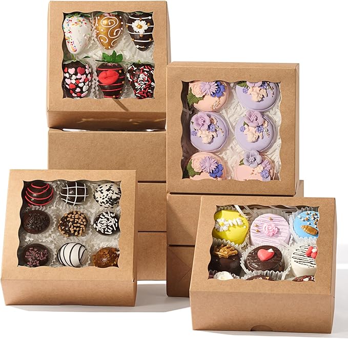 50 Pcs 6x6x2.5Inches Chocolate Strawberries Boxes Charcuterie Boxes Cake Boxes Bakery Boxes with Full Window Cookies Boxes Cakesickle Truffle Treat Box for Christmas Valentine's