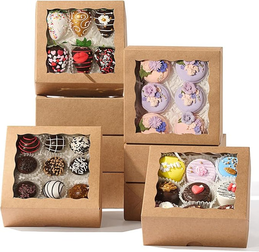 50 Pcs 6x6x2.5Inches Chocolate Strawberries Boxes Charcuterie Boxes Cake Boxes Bakery Boxes with Full Window Cookies Boxes Cakesickle Truffle Treat Box for Christmas Valentine's