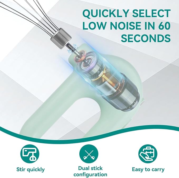 4 Speed Electric Hand Mixer, Electric Hand Mixer Whisk Wireless Rechargeable Handheld Egg Beater Adjustable Cordless Electric Whisk Hand Mixer 1500mAh Small Portable Handheld Mixer (Green)