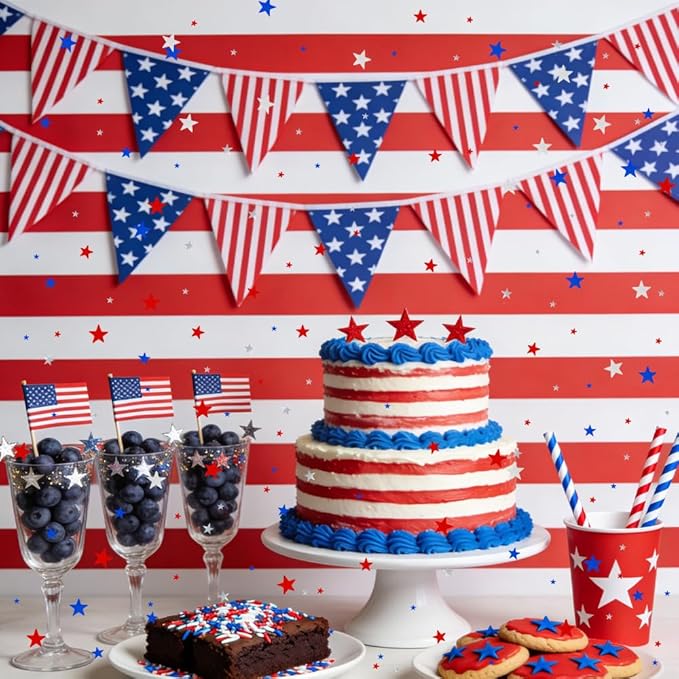 4th of July Confetti, Red White Blue Star Confetti, 60g Metallic Glitter Foil Sequins Patriotic Table Scatter Independence Day Star Sprinkles for Fourth of July Memorial Day American Party Supplies