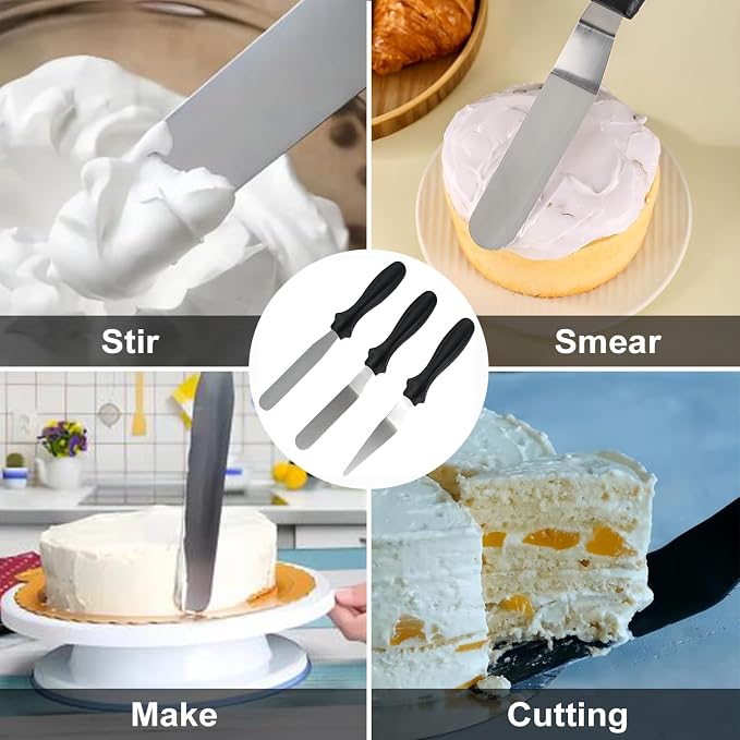 3pcs Small Icing Spatula,Lmoszuak Professional food grade stainless steel cake spatula,with Sturdy & Durable Handle Cake Spatula,Frosting smoother spatulas for cake decorating,Baking(4 inch)