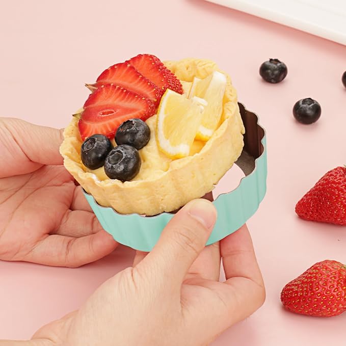 Mini Tart Pan Set, 6PCS 3.6 Inch Tart Pans with Removable Bottom and Tart Tamper, Extra Deep 1 Inch Tartlet Pan, Nonstick Bakeware for Mini Pies, Tarts, Quiches, Cheesecakes (Green)