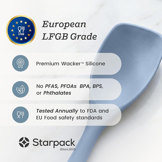 StarPack Silicone Spoonula The All-Rounder 11 Inch - LFGB Spoon Spatula, 600°F Heat Resistant, BPA-Free - One-Piece Seamless, Dishwasher Safe - for Nonstick Cookware, Light Blue