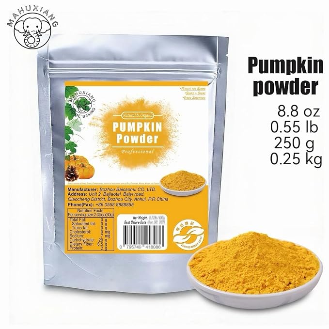 MAHUXIANG Organic Pumpkin Powder (8.8 oz / 250 g) — Single-Ingredient Pumpkin Powder for Baking, Smoothies & Soups, No Added Ingredients, Gluten-Free