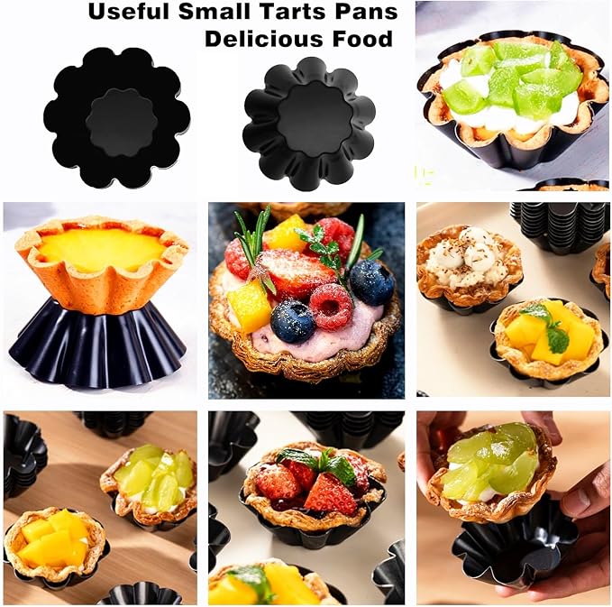 6-Pack 3.74 Inch Nonstick Mini Tart Pans Fluted Side for Pies Pan Round Deep Quiche Mold Heavy Duty Carbon Steel Baking Cupcake Egg Tarts Mousse Cakes Fruit and Desserts Molds for Oven
