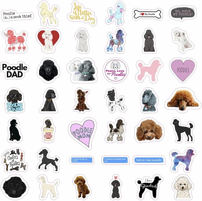 100Pcs Poodle Stickers for Water Bottle and Laptop - Poodle Party Supplies & Decorations, Waterproof Vinyl Decals, Cute Dog and Pet Stickers, Gifts for Women & Men