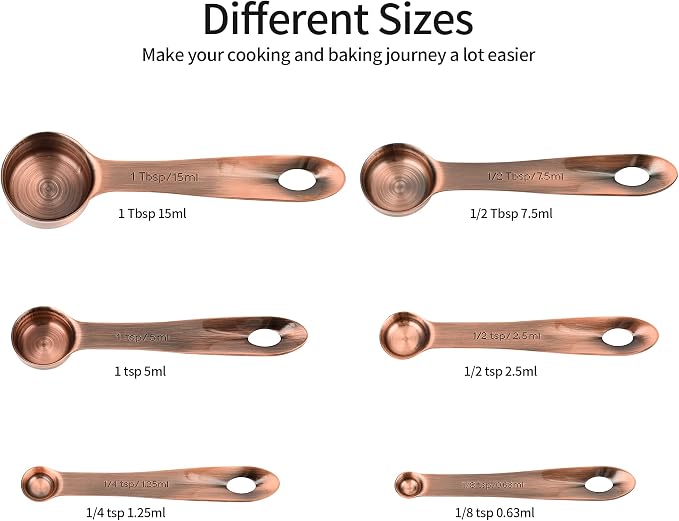 Measuring Cups and Spoons Set, Copper Measuring Cups and Spoons Set for Baking & Kitchen, Stainless Steel Measure Cup and Spoon for Dry &Liquid, Metal 7 Measure Cups&6 Spoons
