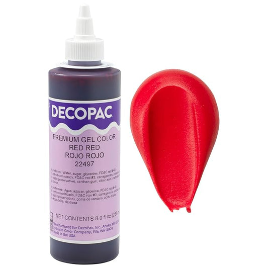 DecoPac Premium Gel Food Coloring | Red Food Coloring For Baking | 8oz | Color Buttercream, Fondant, Frosting & Piping Gel, Food Safe, Highly Concentrated Gel, 8 oz - Red