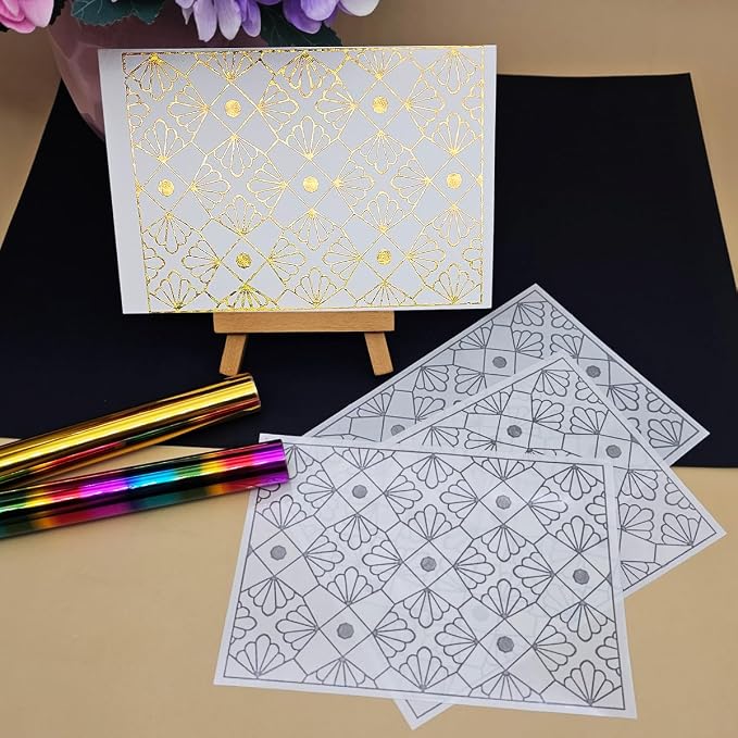 JBQUEEN 3pc Geometric Floral Pattern Background Stick&Shine Foil Transfer Sticker Paper for Handmade Scrapbooking Album Journal Invitation Decoration Metallic Foil Transfer Printing Adhesive Sheets