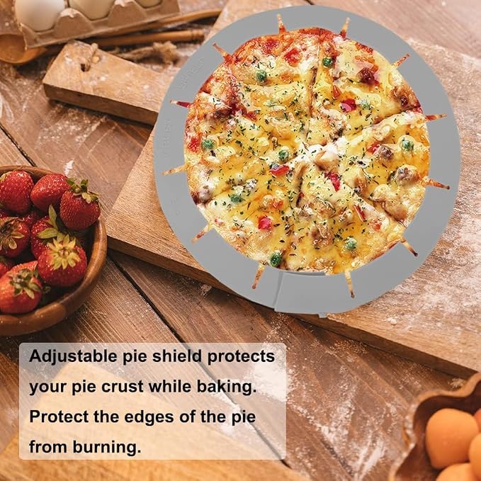 Adjustable Pie Crust Shield Protector Pie Edge Protector Tools Round Silicone Baking Cake Pizza Cover BPA-Free for Halloween Christmas Baking, Fits 8-11.5 Inches Pie