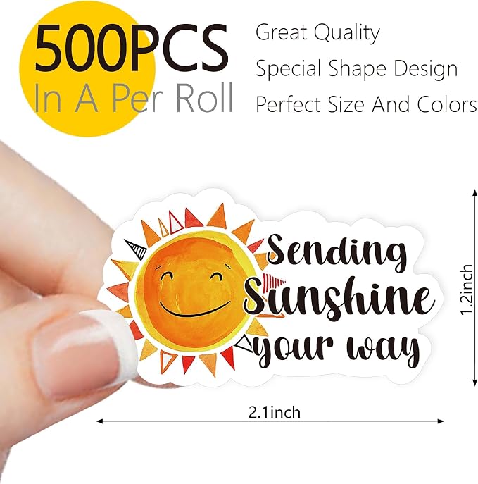 500pcs Sending Sunshine Your Way, Sun & Happy Mail Stickers, Summer Stickers Roll