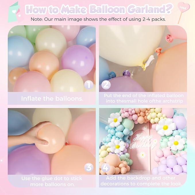 453Pcs Pastel Balloon Arch Kit, 7 Macaron Assorted Colors Balloon Garland Kit, Different Size Spring Colorful Balloon for Spring Easter Birthday Baby Shower Gender Reveal Rainbow Party Decor