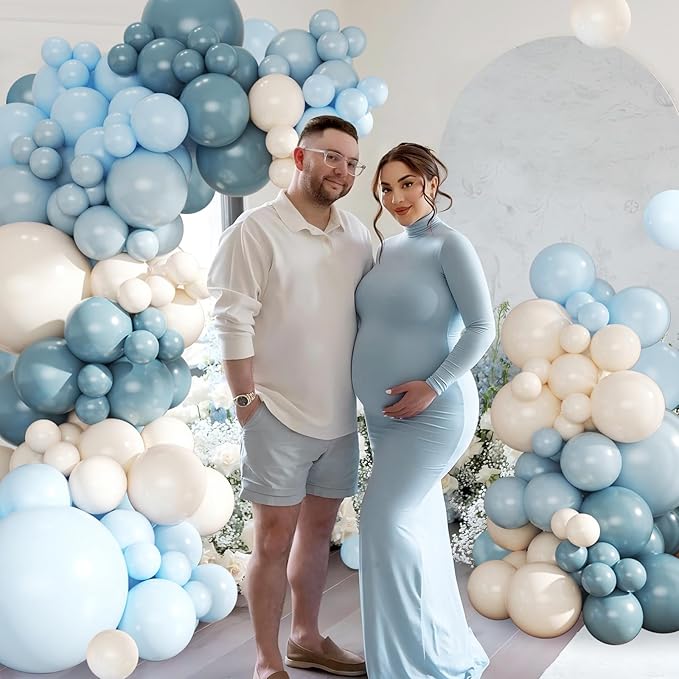 Dusty Blue Balloon Arch Kit 124Pcs blue and White Balloon Arch Garland Kit Include Macaron Blue Light blue Sand White Balloons for Baby Shower Bridal Shower Birthday Party Decorations