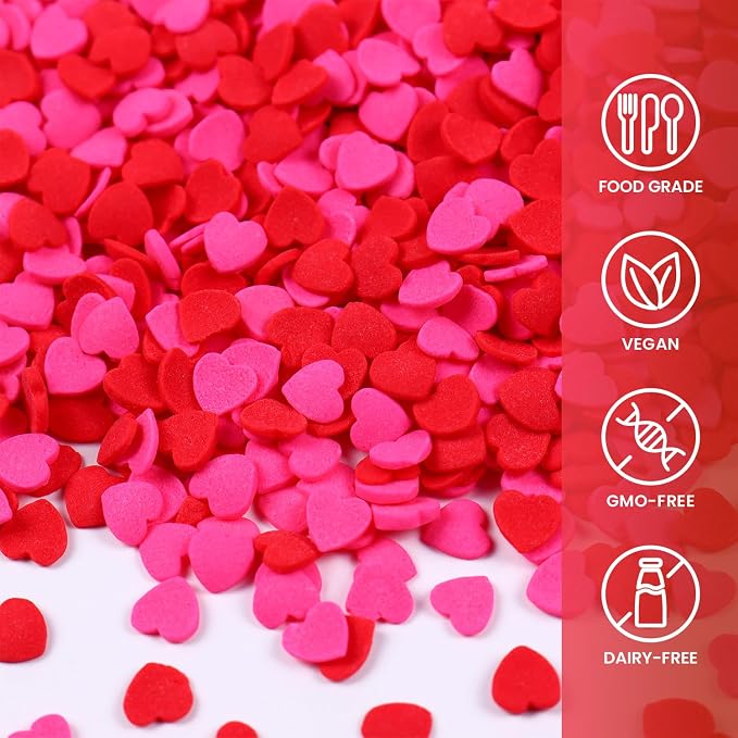 Red Pink Heart Confetti Sprinkles for Cake Decorating, 3.52oz Edible Valentine Sprinkles Bulk for Cupcake Toppers Baking Cookie Ice Cream Dount Chocolate