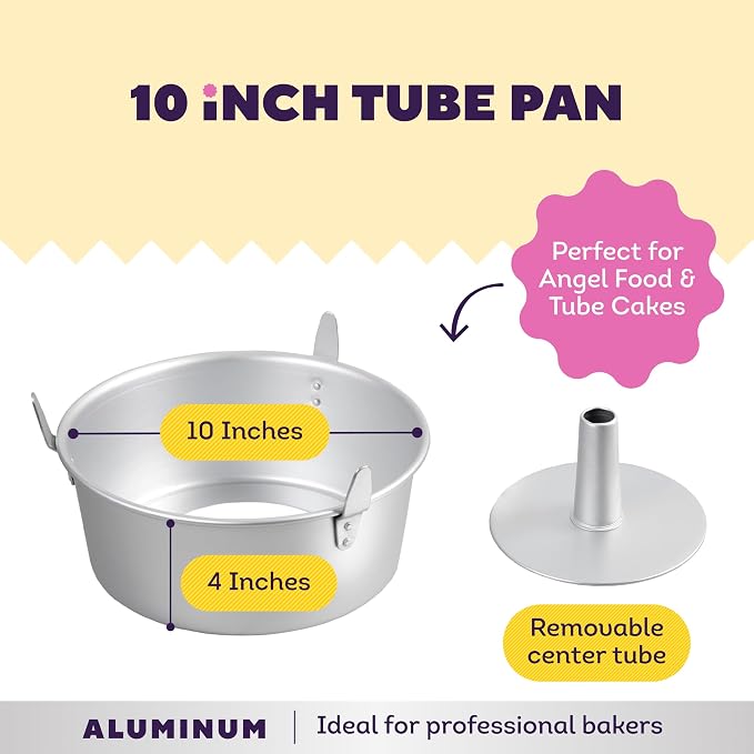 Wilton Aluminum Angel Food Tube Cake Pan - Natural Anodized Aluminum Baking Pan - Made Without PFAS - Will Not Rust - Offers Even Heating - 10 x 4 Inches