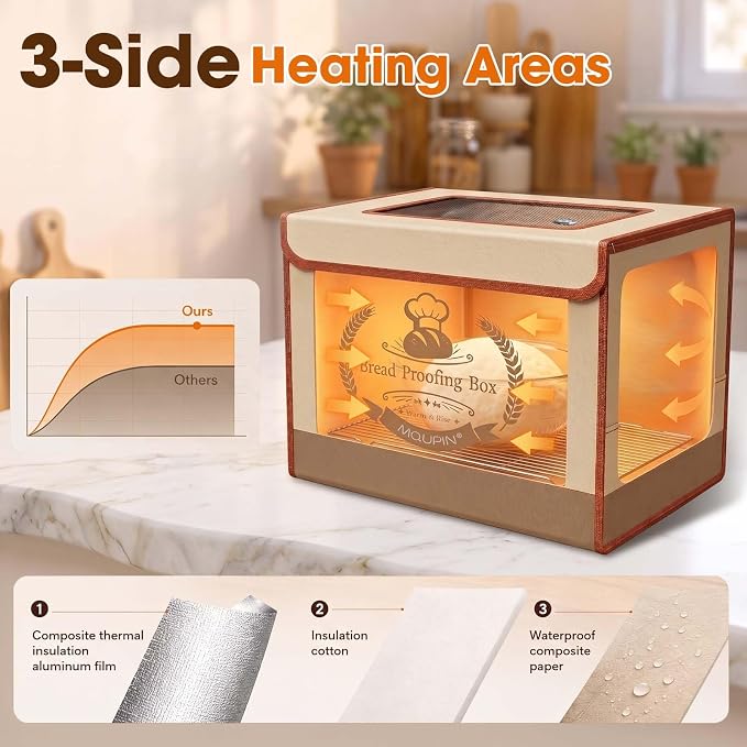 Folding Bread Proofing Box with 68-131℉ Temp Control for Sourdough | Bread Proofing Box,0-99H Timer,3-Sided Heating,Dough Proofer with Metal Rack&,Ideal for Sourdough,Bread Baking, Pizza, Yogurt