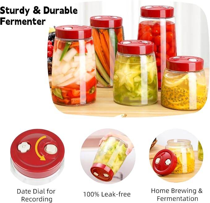 1.4 Liter Fermentation Jar, Fermenting Kit with Venting Valve Airlock and Fermenting Weight, Pickle Jar, Wide Mouth Glass Jar for Pickles, Kimchi, Sauerkraut, Mead, Kombucha, Sourdough