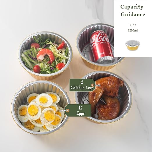 40oz Deep Round Aluminum Foil Pans with Lids, 5 Pack | 7 Inch Round, 2.7 Inch Deep, Heavy Duty Foil, Ideal for Baking, Meal Prep and Food Storage