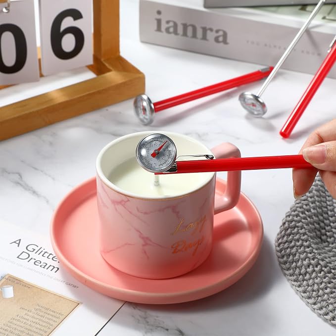Xuhal 1 Pcs Stainless Steel Kitchen Thermometer with 5 Inch Long Stem 1 Inch Dial Thermometer Milk Frothing Food for Oven Probe Meat Grill BBQ Cooking Chocolate Water (Red)