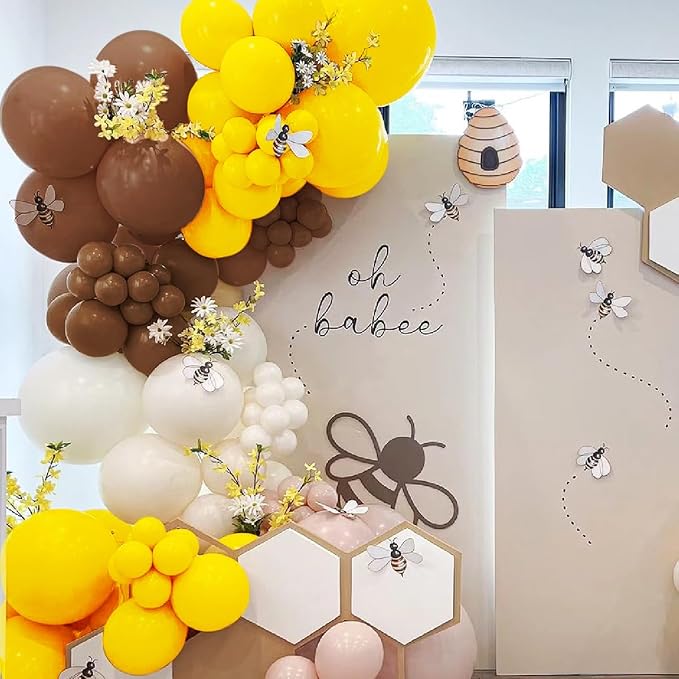 Yellow Brown White Balloon Garland Arch Kit, 160Pcs Latex Balloons Different Size 18 12 10 5 inch for Birthday Bridal Baby Shower Gender Reveal Wedding Retirement Party Decorations