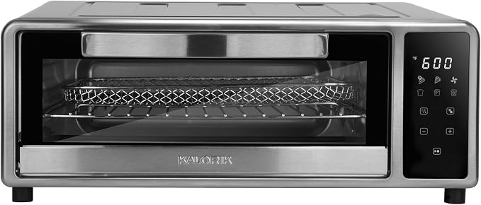 Kalorik MAXX Air Fryer Pizza Oven with Stone, Turbo-Heat Technology Up To 600F Featuring Touchscreen Controls with 6 Preset Functions Fits 12-Inch Pizzas, 1700-Watts, Stainless Steel